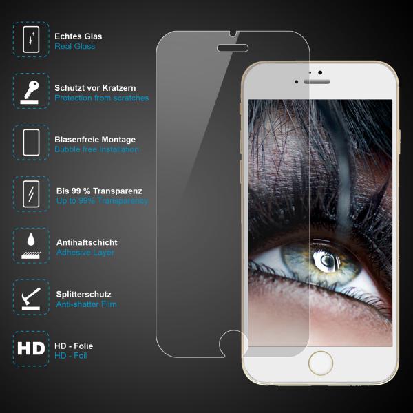 Displayschutz-Glas für Apple iPhone 6 Plus / 6s Plus, aus gehärtetem 0,3 mm Glas, mit Reinigungstuch