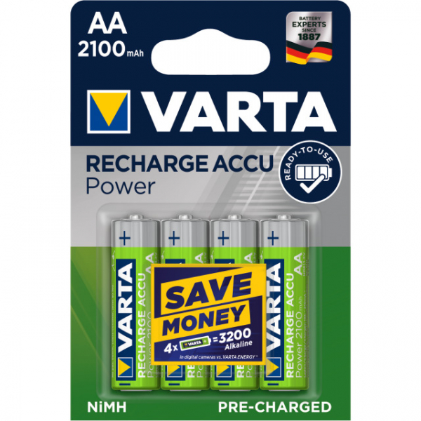 Akku Varta &quot;Ready To Use&quot; - Recharge Accu Power Mignon AA,Mignon, Size M, NiMh, 2100mAh, 4er Blister