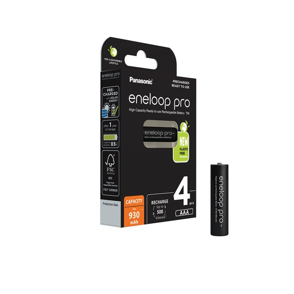 Akkus Panasonic Eneloop Pro Micro AAA, HR03, LR03, BK-4HCDE/4BE, 1,2 Volt, Ni-Mh, 950 mAh, 4 Stück