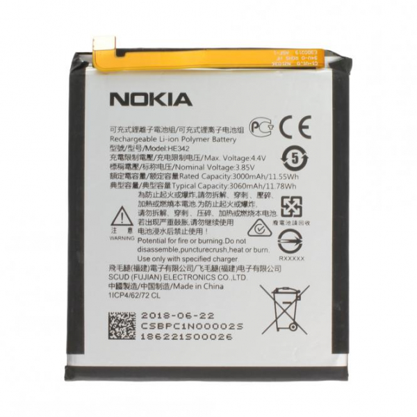 Akku Nokia Original für Nokia 6.1 Plus, Typ HE342, 3.85V, 3000 mAh