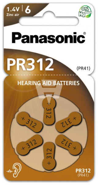 Hörgerät-Batterie Panasonic PR-312, 6 Stück